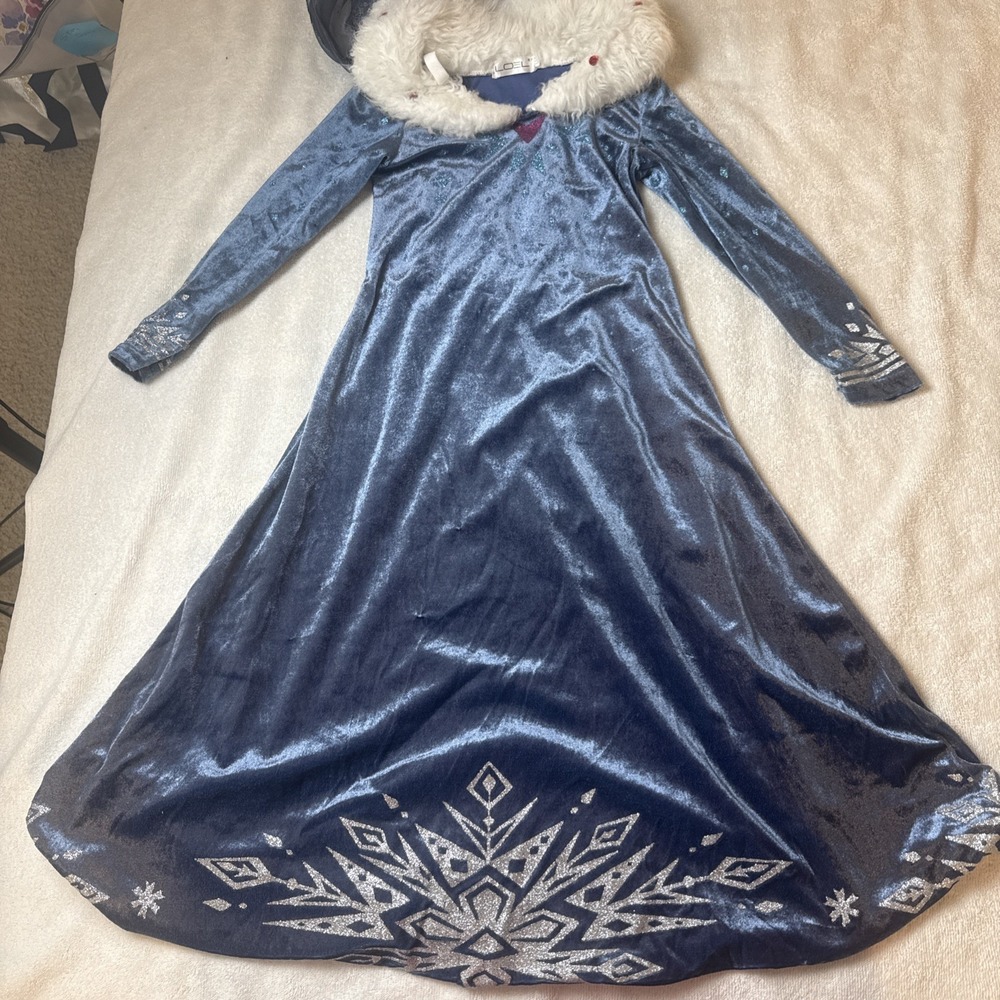 Ice Queen Snow Princess Costume Dress Girls Blue Velvet Cape Snowflake